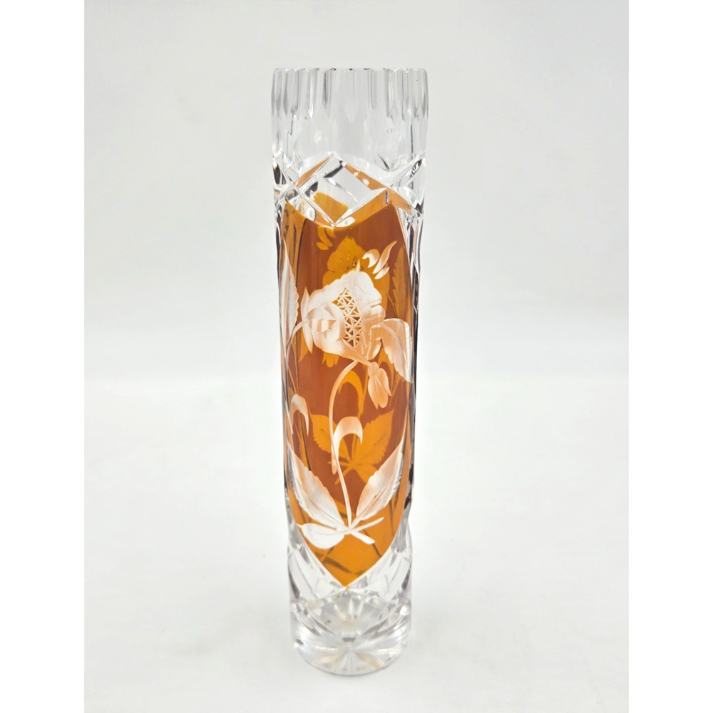 Siegfried Haertel CUT TO CLEAR 8 1/2" Tall Glass Vase Highly Detailed Art Glass